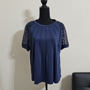 SHEIN Women’s Navy Blue Short Lace Sleeve Blouse 2XL